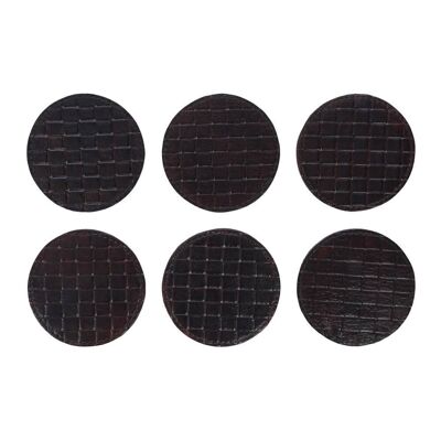 Chocolate Weave Leather Coasters - Round - Set of 6