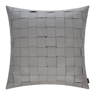 Square Weave Leather Cushion - 50x50cm - Light Grey