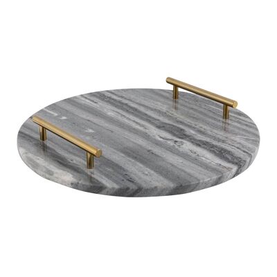 Round Marble Tray with Handles - Black
