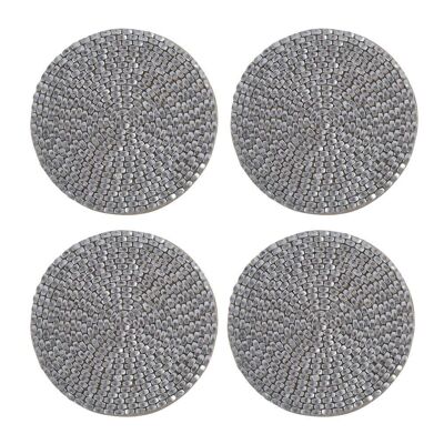 Woven Beaded Coaster - Set of 4 - Silver