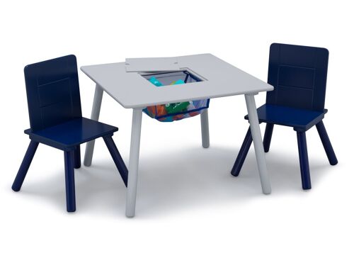Table grise avec rangement et deux chaises navy Signature Delta Children