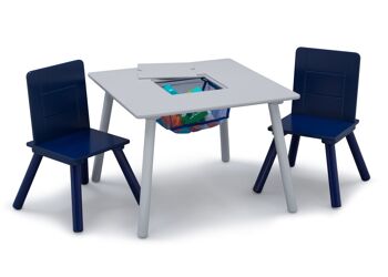 Table grise avec rangement et deux chaises navy Signature Delta Children 1