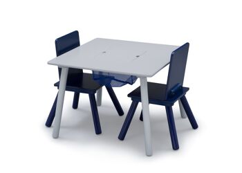 Table grise avec rangement et deux chaises navy Signature Delta Children 2