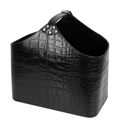 Black Croc Leather Magazine Basket