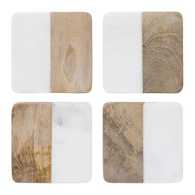 Marble & Wooden Coasters - Set of 4