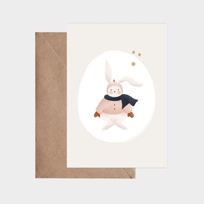 Carte postale - Médaillon lapin d'hiver rose