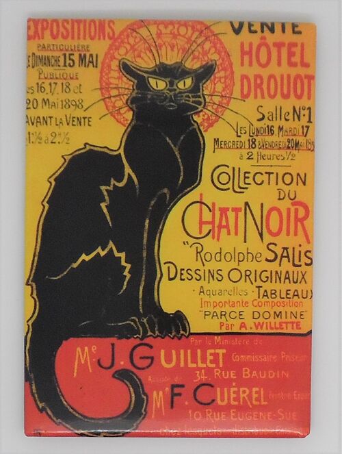 Fridge Magnet Paris affiche chat noir / black cat / with text -Steinlen