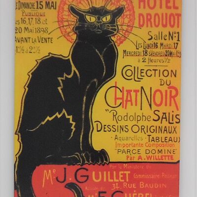 Fridge Magnet Paris affiche chat noir / chat noir / avec texte -Steinlen