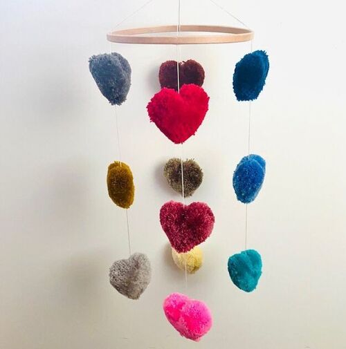 sustainable heart mobile multicolored - 12 hearts - 100% soft wool - handmade in Nepal - kids mobile