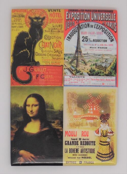 Fridge Magnet Paris combi affiches chat noir - Mona Lisa - eiffeltower - moulin rouge