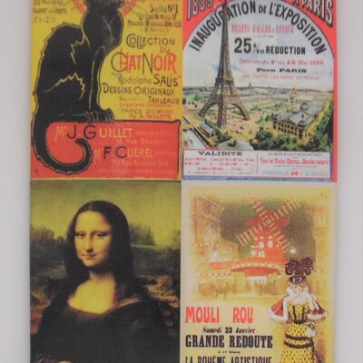 Fridge Magnet Paris combi affiches chat noir - Mona Lisa - tour eiffel - moulin rouge