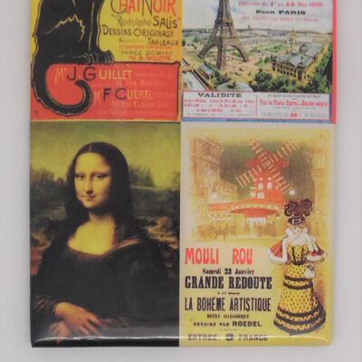 Magnete frigo Paris combi affiches chat noir - Mona Lisa - torre eiffel - moulin rouge
