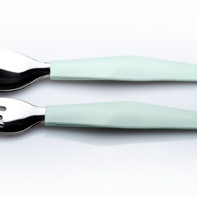Spoon and fork set stainless steel and mint green silicone