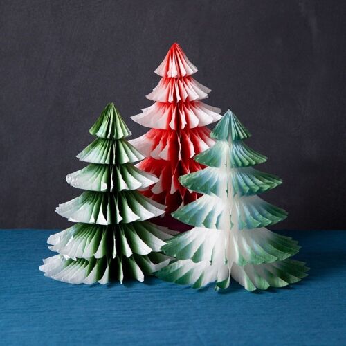 Red & Green Honeycomb Christmas Tree Table Decorations