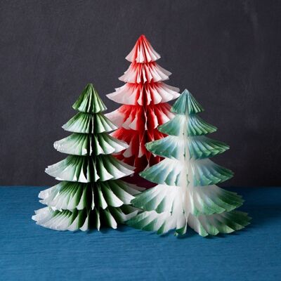 Decoraciones de mesa de árbol de Navidad de panal rojo y verde