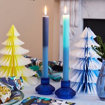 Décorations de table de sapin de Noël en nid d'abeille jaune et bleu 10