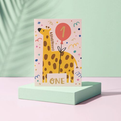 1- One - Giraffe - Animal Themed - Number Cards - Children