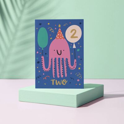 2 - Two - Octopus- Animal Themed - Number Cards - Children
