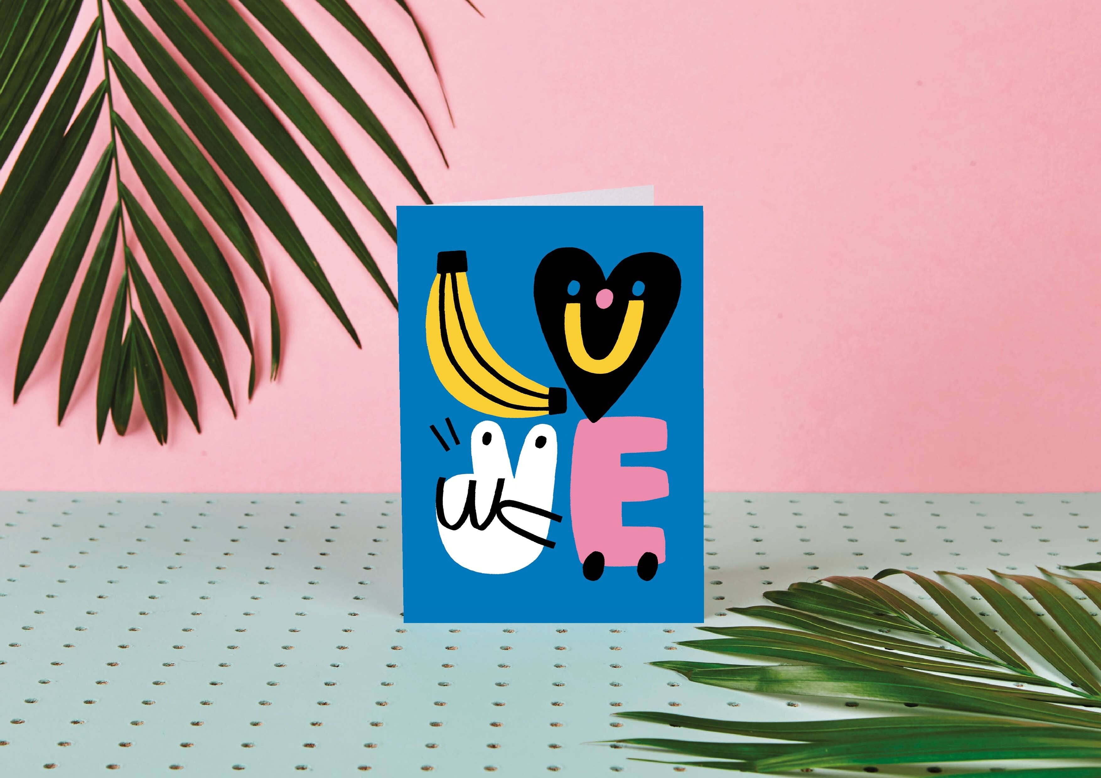 Banana Love - Carte de vœux sur le thème de l'amour mignon - Saint Valentin