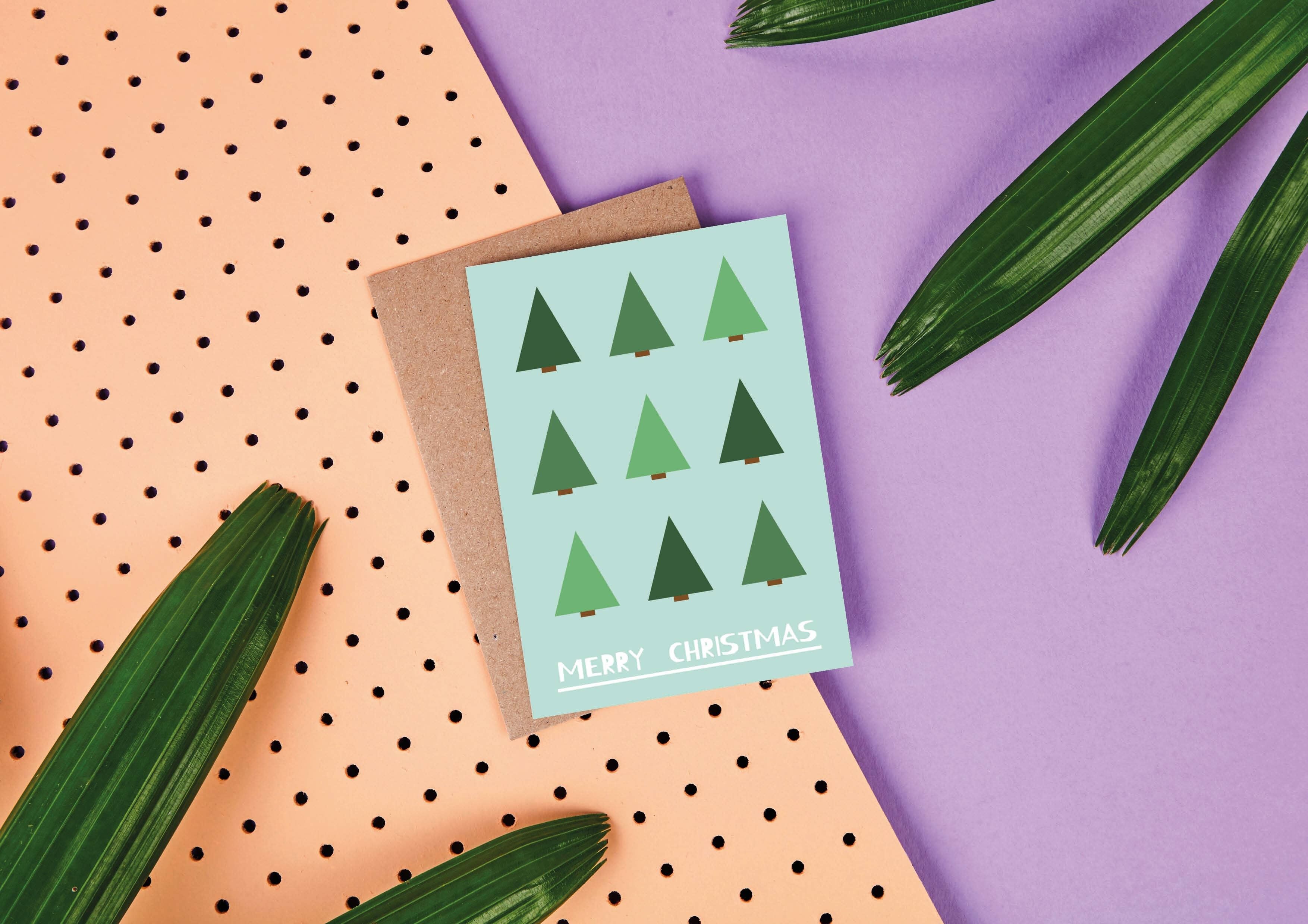 Arbres de Noël mignons - Carte de Noël - Minimal