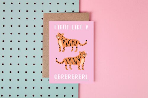 Fight Like a Grrrrl-Greeting Card-Tiger-Funny-Cute-friends