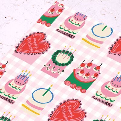 Gingham Birthday Wrap - Gift Wrap - Cute - Birthday Cakes