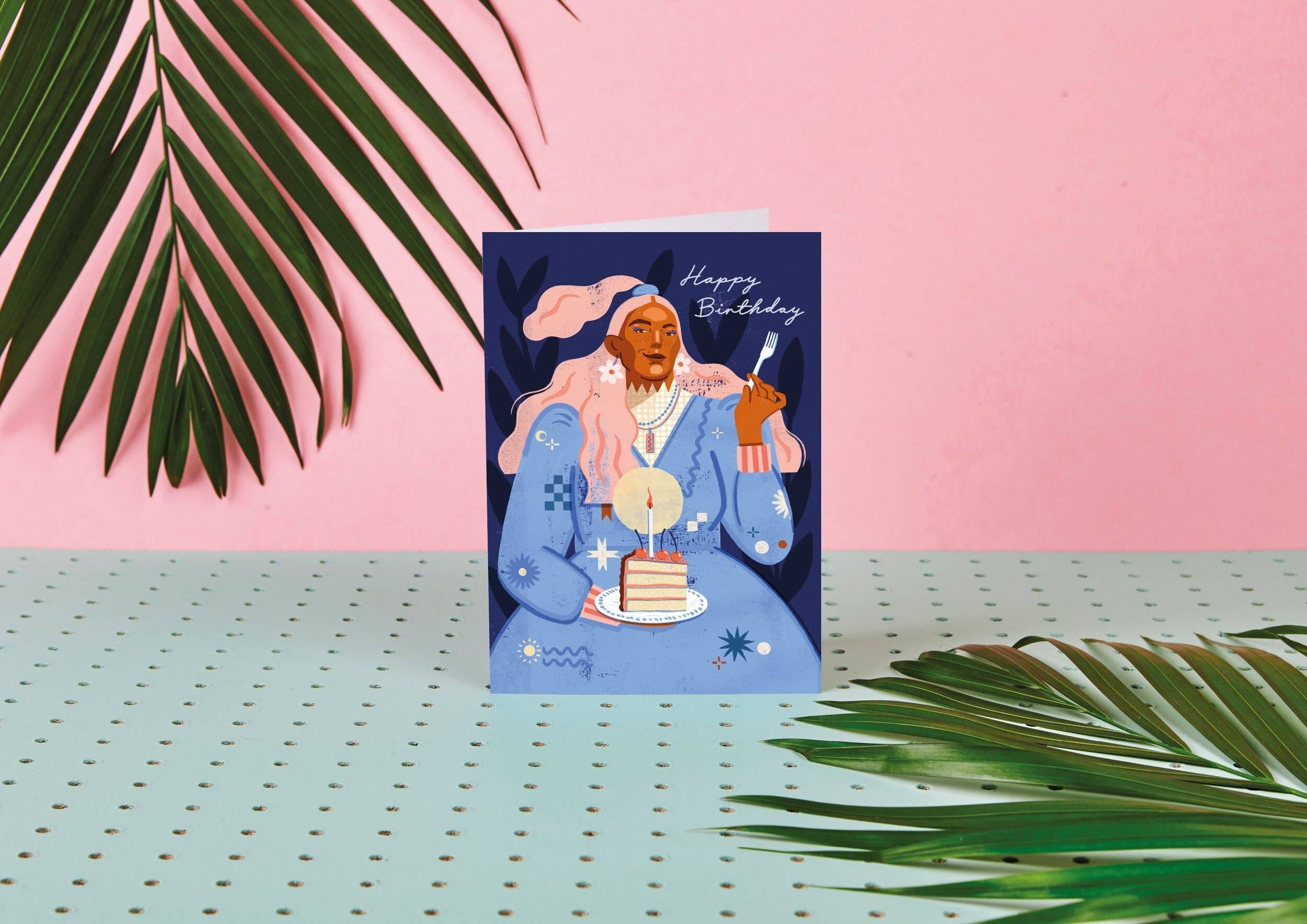 Pastel de feliz cumpleaños - Tarjeta de cumpleaños - Tarjeta de felicitación