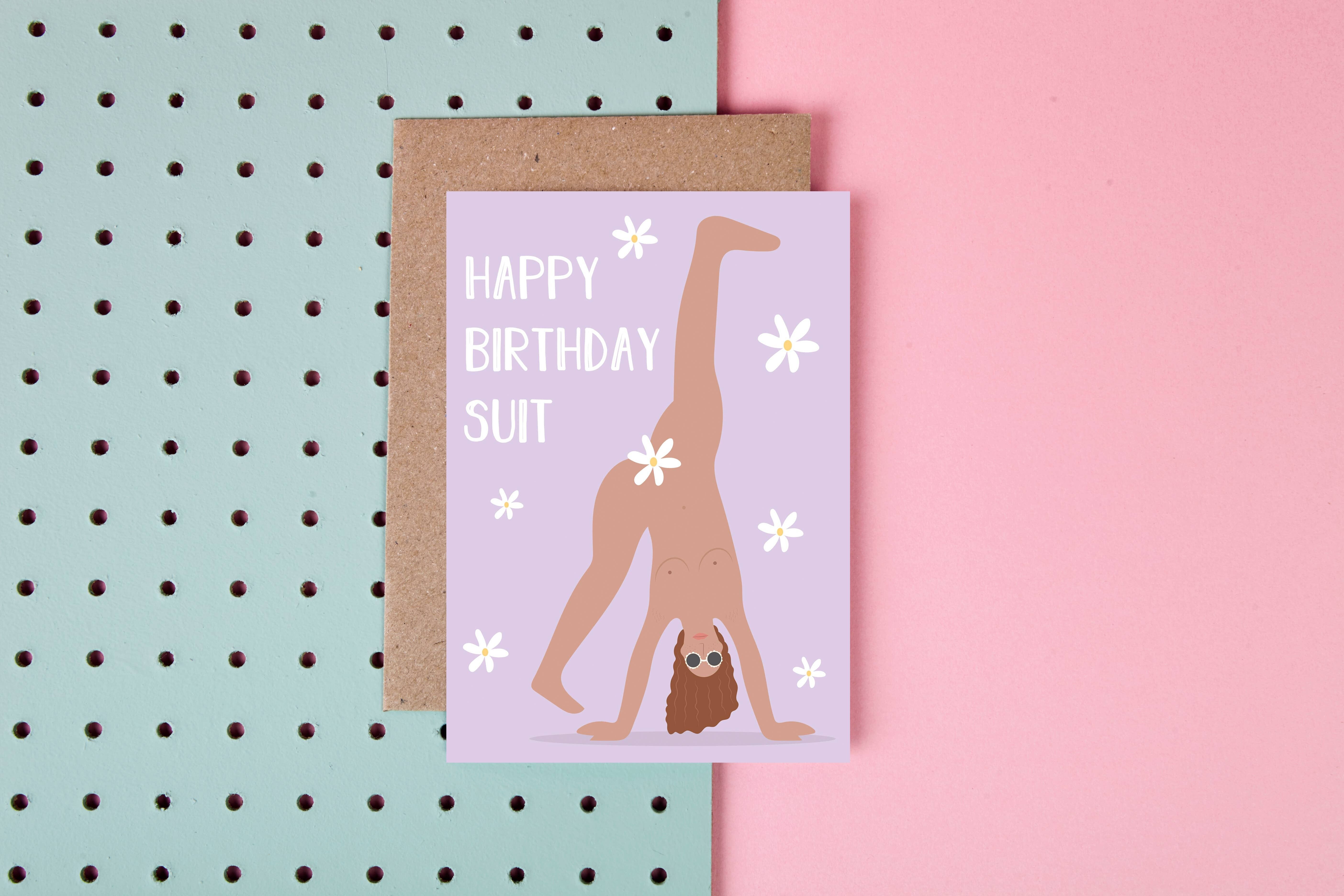 Happy Birthday Suit- Birthday Card- Girly- Funny- Floral