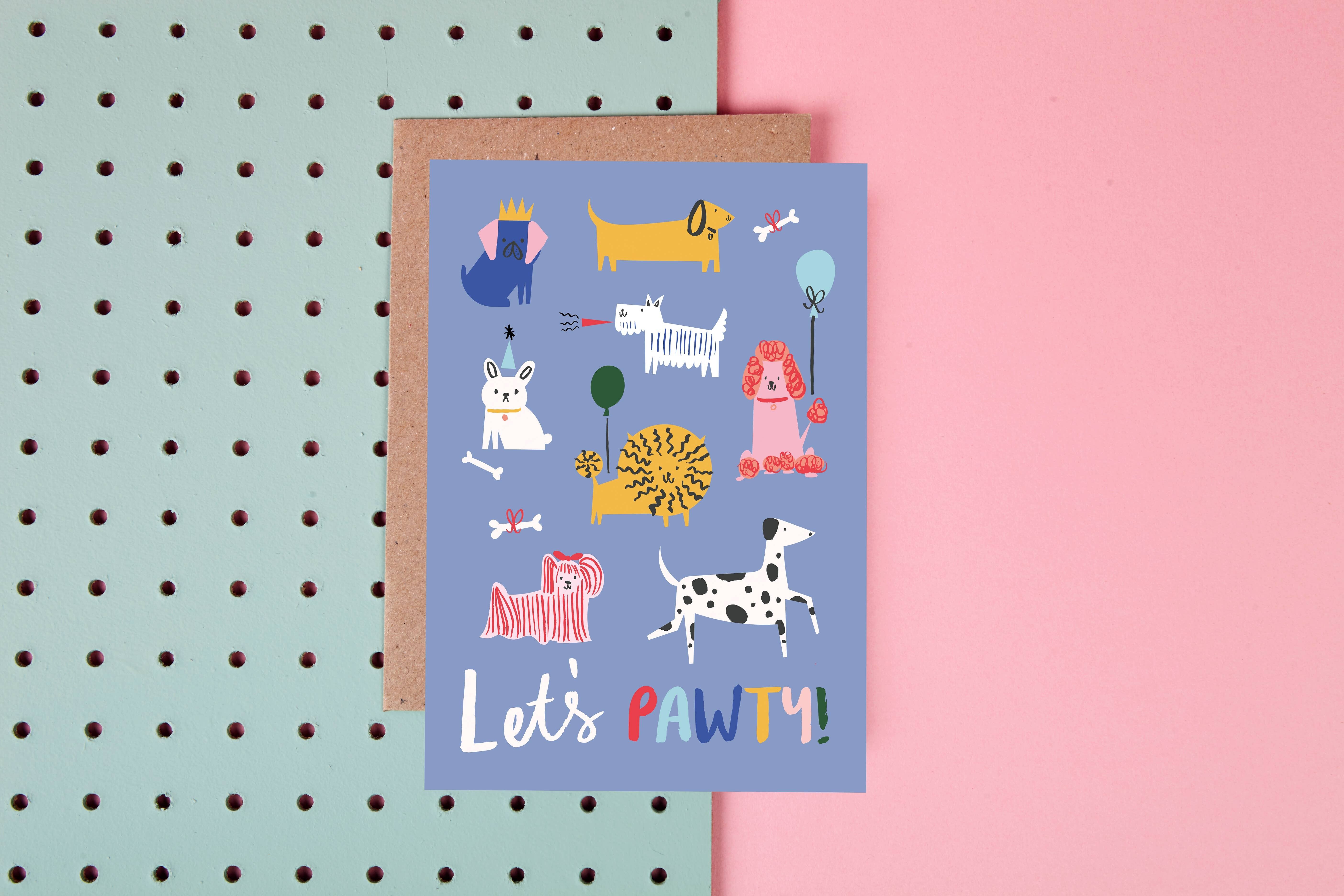 Let's Pawty- Birthday Card- Dog lovers- Cute- Party
