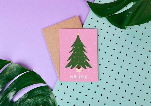 Merry Litmas- Christmas Card- Funny Slogan- Tree- Greetings