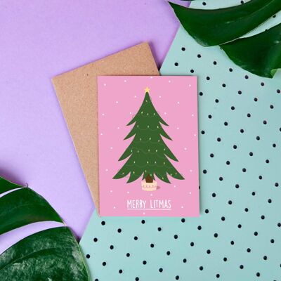 Merry Litmas- Christmas Card- Funny Slogan- Tree- Greetings