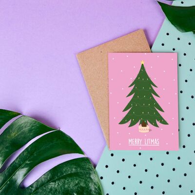 Merry Litmas- Christmas Card- Funny Slogan- Tree- Greetings