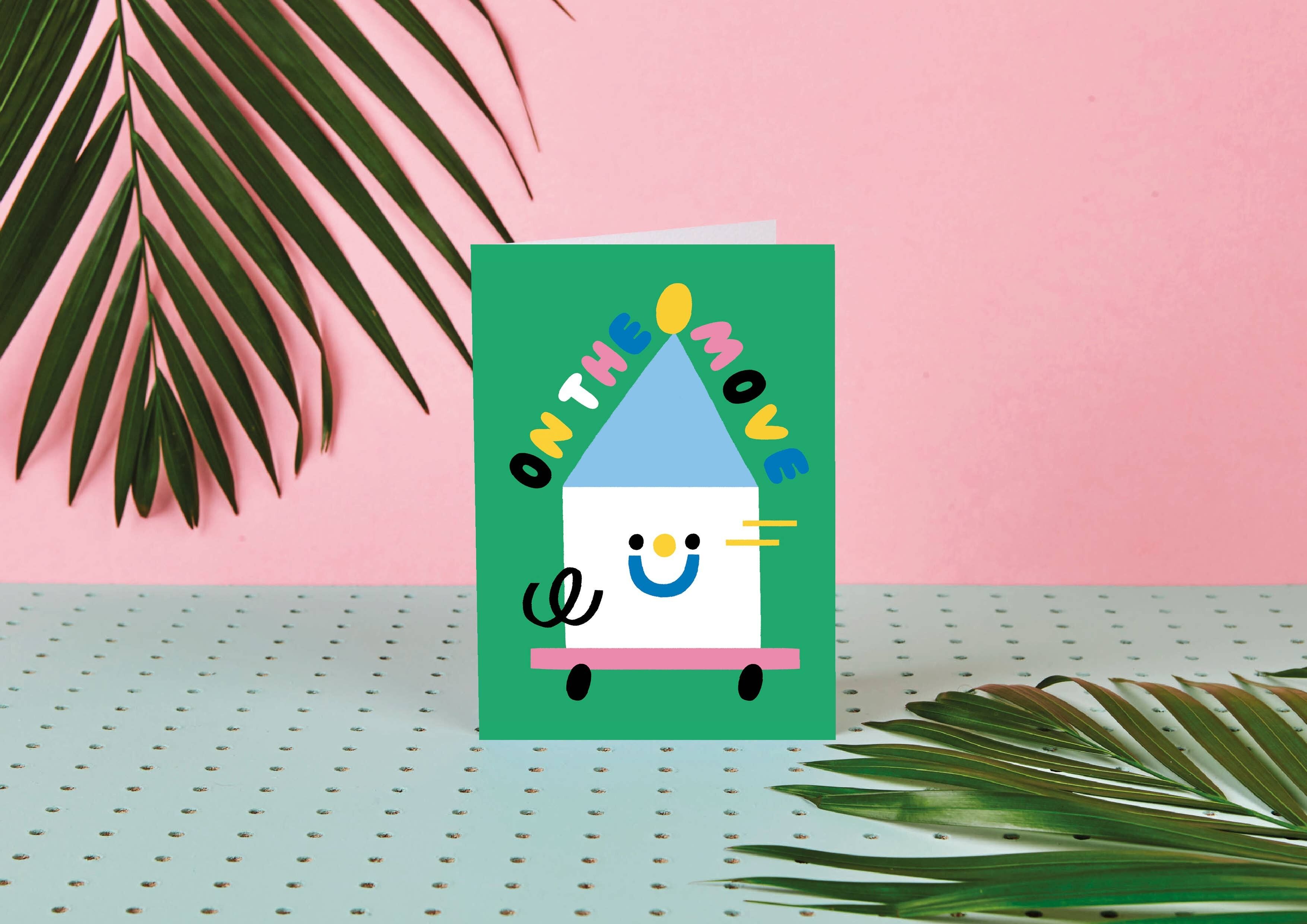 En movimiento- Tarjeta de felicitación- Inauguración de la casa- Nuevo trabajo