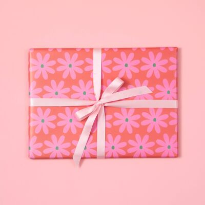 Pink & Orange Flowers- Floral Wrapping Paper- Gift wrap