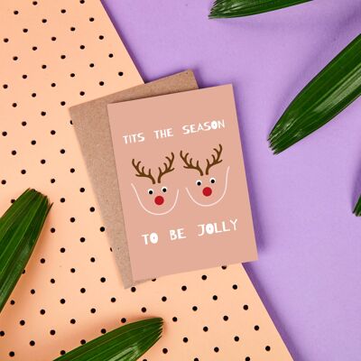 Reindeer Tits Tits The Season To Be Jolly- Christmas Card