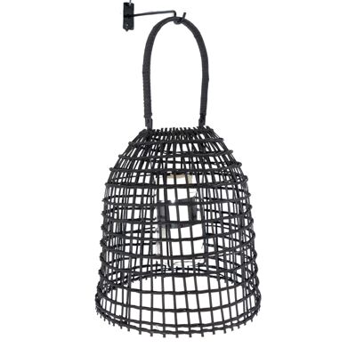 SCHWARZE RATTAN-LATERNE MIT METALL-WANDPLATTE 29X29X51CM HM846