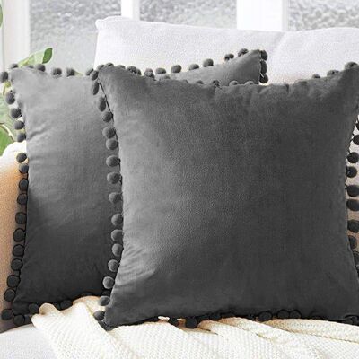 GRAY VELVET CUSHION WITH TASSELS (400 GR) 45X10X45CM HM8559