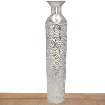 SILVER METAL VASE 15X15X85CM HM8652