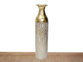 VASE MÉTAL DORÉ/BEIGE 15X15X63CM HM8656 1