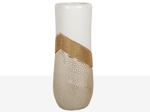 FLORERO CERAMICA DORADO BLANCO HM22205