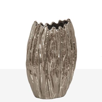 SILVER CERAMIC VASE WHITE SILVER HM22209