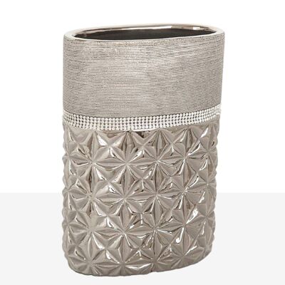 VASO OVALE CERAMICA ARGENTO 17X10X25CM HM22218