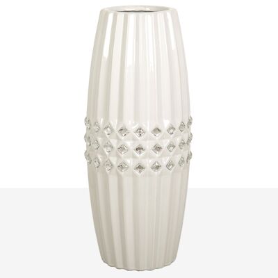 VASO CERAMICA BIANCA ARGENTO ROMBO 13X13X32CM HM22226