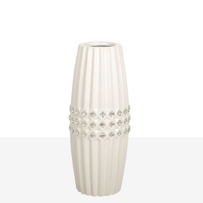 VASO CERAMICA BIANCA ARGENTO ROMBO 10X10X25CM HM22227