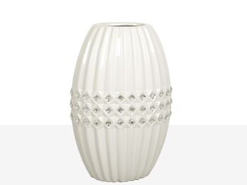 VASE CÉRAMIQUE BLANCHE Losange ARGENT 19X13X29CM HM22228 2