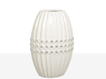 VASE CÉRAMIQUE BLANCHE Losange ARGENT 19X13X29CM HM22228 1