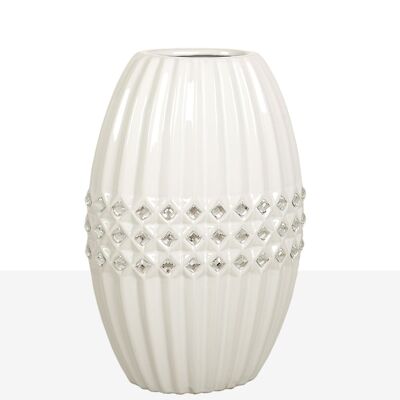 VASE CÉRAMIQUE BLANCHE Losange ARGENT HM22228