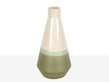 VASE CÉRAMIQUE TRITONE VERT/ CRÈME 14X14X28CM HM22235 1