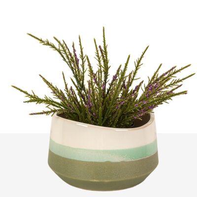 TRITONE CERAMIC POT COVER GREEN/ CREAM 20X20X13CM HM22240