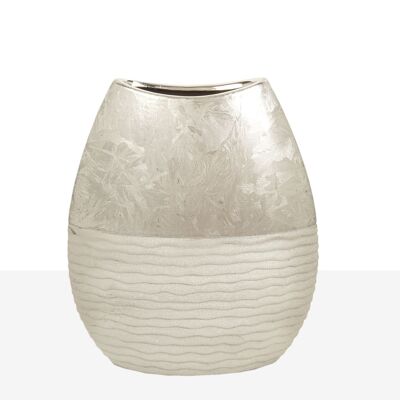 VASE CÉRAMIQUE ARGENT DEUX TEXTURES HM22244